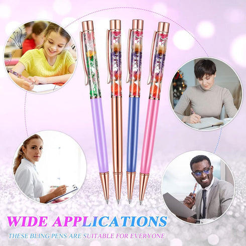HESTYA 16 Pieces Ballpoint Pens - Flower Dynamic Crystal Pens for Birthday, Wedding, Home School Office Supplies