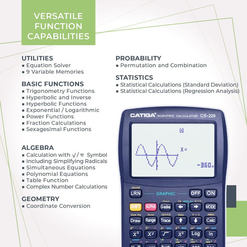 CATIGA CS229 Scientific Calculator with Graphics Functions, Multiple Modes for Beginner and Advanced Courses
