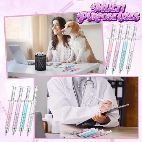 Estune 100 Pcs Syringe Retractable Nurse Pens Novelty Fun Medical Blood Ballpoint Pens Gifts for Nursing Student School