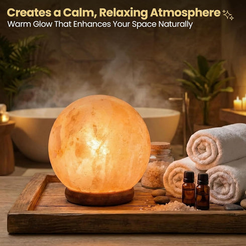 SAF Naturals 6 Inch Dimmer Himalayan Natural Salt Lamp, Globe Shape, Diameter, with Cable