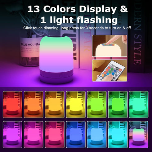 13 Dimmable Dimming, Small Kids Night Light, Color LED Lamp, Portable Stepless Color Changing Touch Nursery Lamp