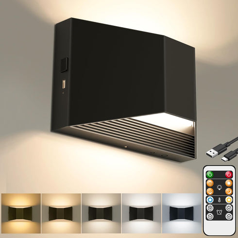 LED Battery Operated Wall Sconce, Remote Control Adjustable Wall Lamp, 5CCT Up