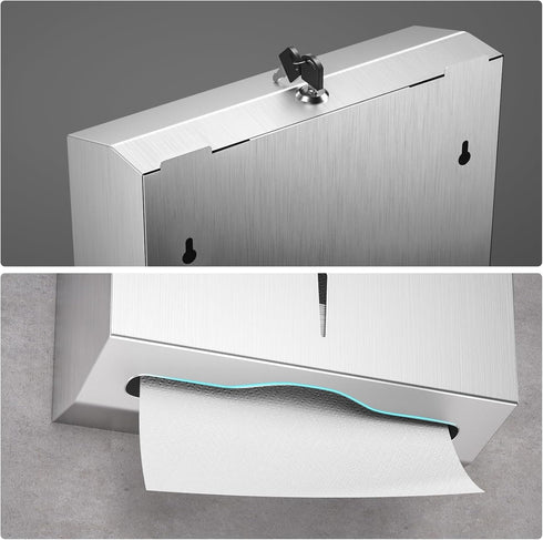 Commercial, Paper Towel Dispenser Wall Mount Stainless Steel Hand Towel Dispenser with Lock, c-fold/Multi-fold/Tri-fold