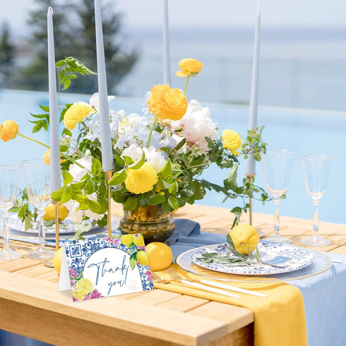 50 Summer 4 6 Inch Whaline Pcs Mediterranean Lemon Thank You Cards Boxed Blue Tile Flower Greeting Card with Envelope
