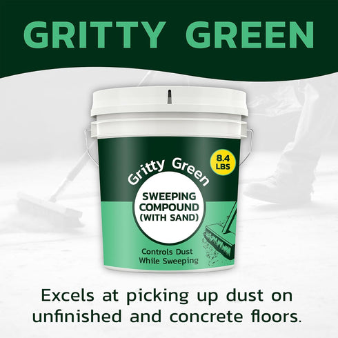 (8.4 lbs) Gritty Green Sweeping Compound with Sand Effective Dust Control on Cement & Unfinished Floors, Grit and Sand