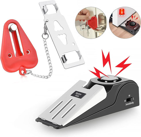 MBBEST Portable Door Lock & Alarm, Dual Protection Security Devices for Hotel Travel Home Apartment, Red/Black