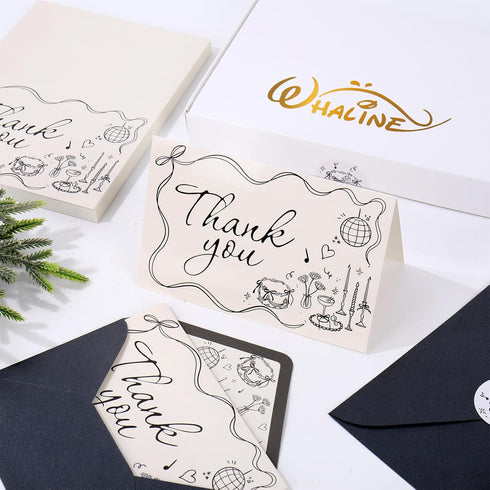 50 Pack Whaline Wedding Thank You Cards Vintage Black Bow Cake Thank You Blank Note Card Greeting Cards with Envelope