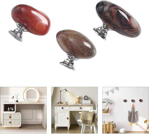 SHYYOULQE 3Pcs Drawer Pull Natural Stone Dressers Knob Cupboard Handle Elegant Furniture Handle Simple Bedside Cabinet