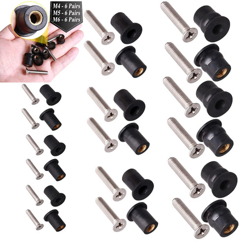 18 Pairs M4 M5 M6 Neoprene Well Nuts with Stainless Steel Screw, Rubber Well Nuts Kit for Kayak and Marine