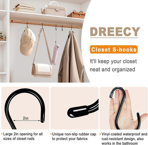 Dreecy 16 Pack S Hook for Hanging Plants, 6 Inch Heavy Duty S Hooks for Closet, Black Rubber Coated