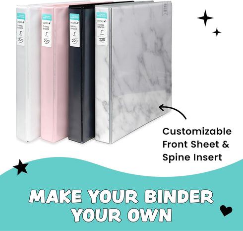 Yoobi 1 Inch Marble Binder & 8-Tab Divider Set - 4-Pack 3-Ring Binder with Pockets, Perfect for School or Office
