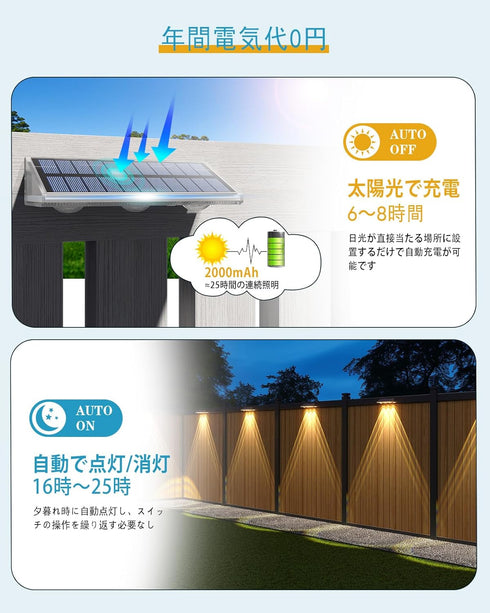 3000K/4500K/6500K 3 IP67 Outdoor,2000mAh (2 Pack) YiLaie Solar Fence Lights Outdoor Mode, Waterproof Fence Solar Lights