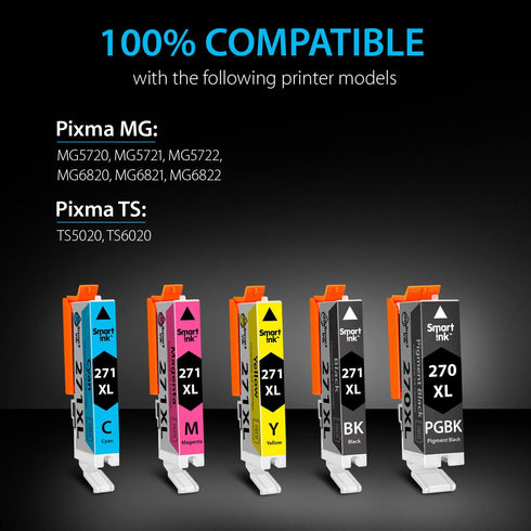 Smart Ink Compatible Ink Cartridge Replacement for Canon PGI 270 XL CLI 271 XL, 5 Pack for MG7720 TS9020