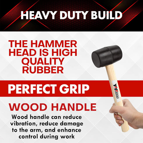 YY-2-005 Rubber Mallet Hammer with Wood Handle – 8-oz, Black