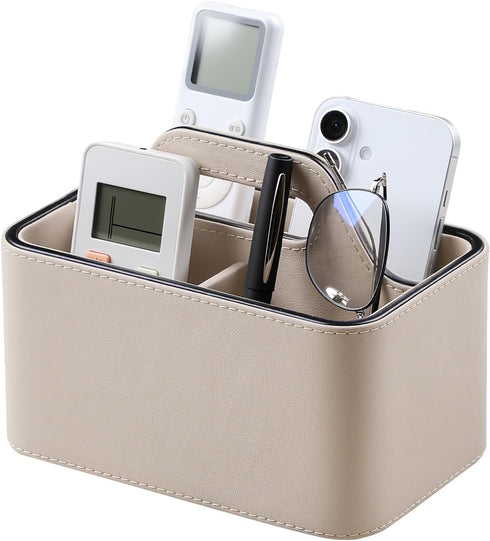 Caddy Organizer with Handle, PU Leather Remote Control Holder Desk Caddy, Portable