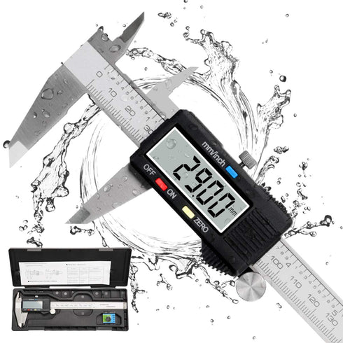 Caliper Measuring Tool, Qfun Vernier Digital Caliper Stainless Steel 6 Inch/150mm Waterproof with Large LCD Screen