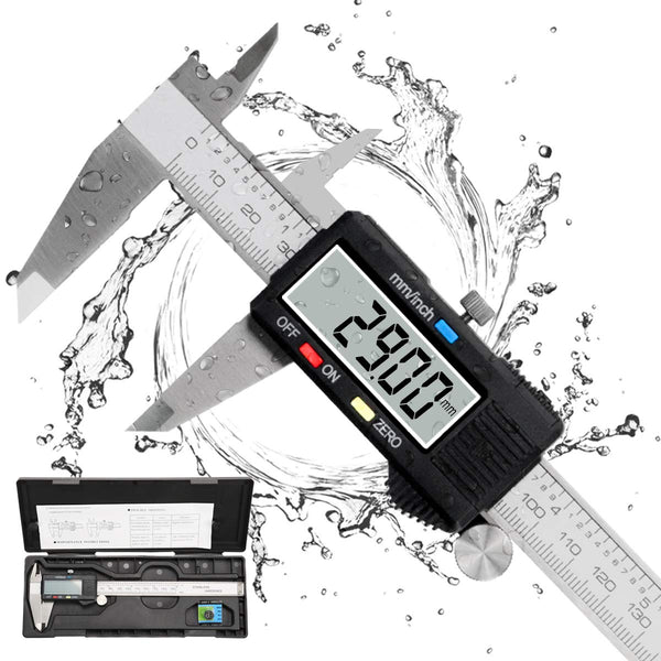 Caliper Measuring Tool, Qfun Vernier Digital Caliper Stainless Steel 6 Inch/150mm Waterproof with Large LCD Screen