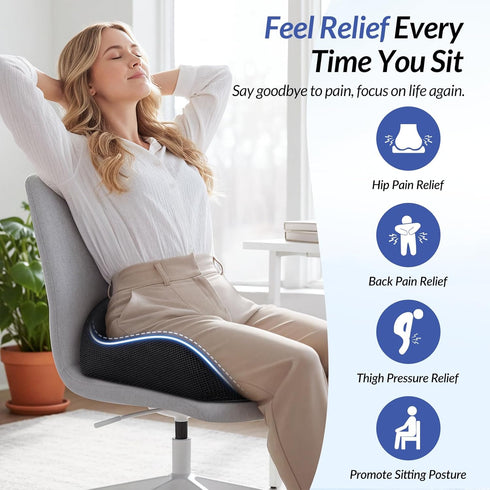Tailbone ZIKEE Pioneering Gel Seat Cushion for Sitting Without Stuffiness, Ergonomic Memory Foam Office Chair Cushion