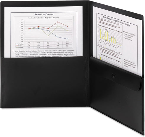 Smead Poly Two-Pocket Folder with Security Pocket, Black, Letter Size, 5 per Pack (87700)
