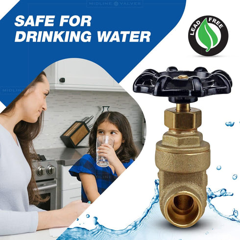 MIDLINE VALVE 427D334 Gate Valve, Lead-Free, 1-1/2 in. Sweat Connection