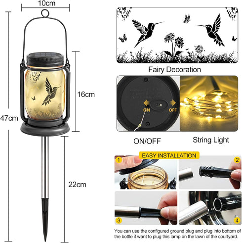 Hummingbird YJFWAL Solar Lanterns Outdoor Waterproof - Mothers Day Gifts for Women Mom Grandma Birthday, Mason Jar