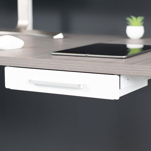 VIVO 13 Inch Under Desk Mounted Sliding Pull-out Drawer, Storage Organizer for Office Desk, Sit Stand Workstation, White