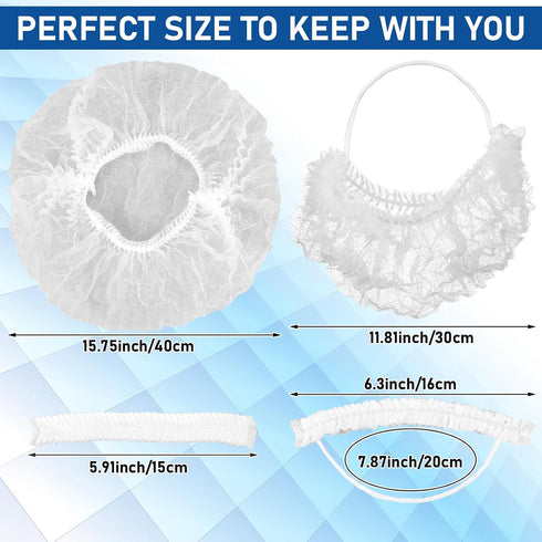 CraftyDream 400 Set 200 18" 200 21" Pcs Disposable Beard Nets and Bouffant Caps Non-woven Beard Guards and White