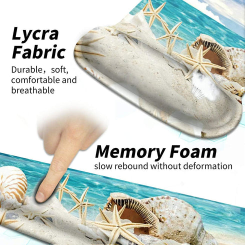 Ergonomic Mousepad with Wrist Support Gel, Comfortable Keyboard Pad Set, Seashells Beach Design, Non-Slip Base