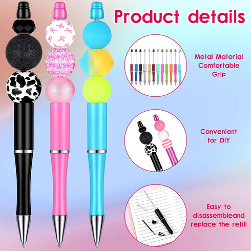 750 50 Packaging Qilery Pcs DIY Beadable Pens Kit, Pcs Plastic Ballpoint Pens Bulk, Included Foil Thank You Cards