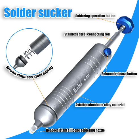 Kaisi Solder Sucker, No Clog Desoldering Pump with Powerful Vacuum Suction for Solder Removing