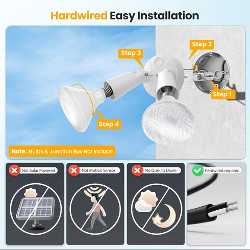 2-Pack 300W (Bulbs Onforu Adjustable Twin PAR Holder, Outdoor Flood Light Fixture Max Not Included), Switch Controlled