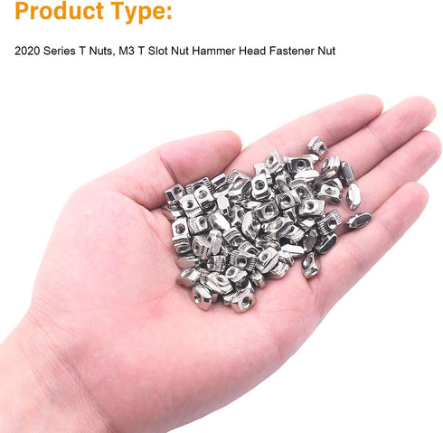 100 Pieces 2020 Series T Nuts, M3 T Slot Nut Hammer Head Fastener Nut, Nickel Plated Carbon Steel