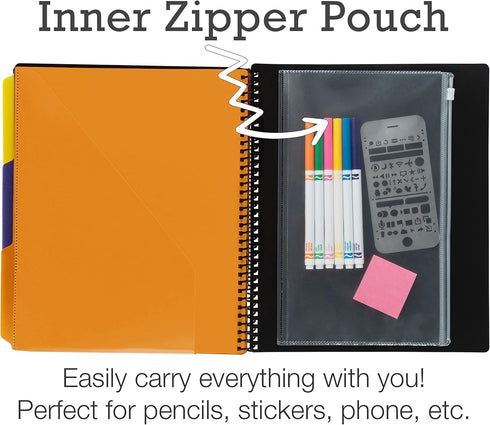 Samsill 2 Pack Deluxe 24 Pocket Spiral Project Folder Organizer with 12 Dividers and Zipper Pouch in Fashion Colors