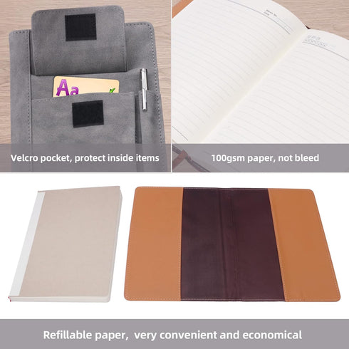 Refillable Lined Leather Journal Notebook, A5 Size, 200 Pages Thick Paper, Hardcover for Women Men, Daily Premium