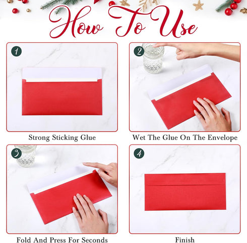 TaoBary 200 Pcs #10 Green Red Envelopes, Self Adhesive Business Envelopes for Cash, Standard Envelopes for Office