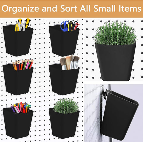 6 Pack Pegboard Cups, Large Pegboard Bins with Hooks, Square Box Shape Holder Accessories for Garage, Office, Craft Room