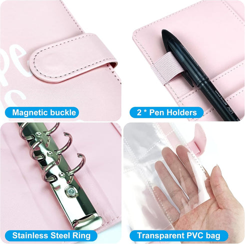 POUYRBA 100 52 100 Envelope Challenge Binder, Leather Week Money Saving Challenge Binder Easy and Fun Way for Envelopes