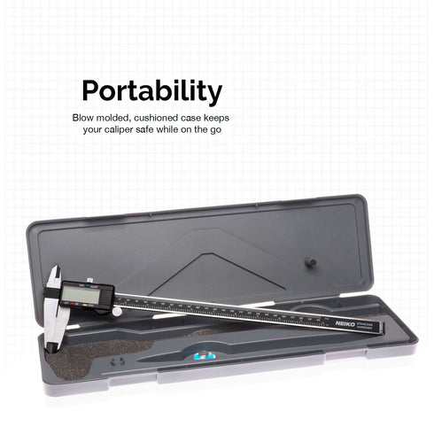 NEIKO 01409A 12” Electronic Digital Caliper | Polished Stainless Steel | 0-12 Inches | Inch/Fractions/Millimeter