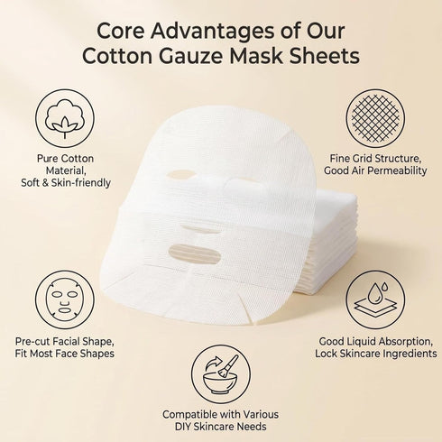 OHEETU 100PCS (11.8 9.8 Inch) White Pre-Cut Gauze Face Masks Soft Net Facial Pads DIY Skin Care for Spa Salon x