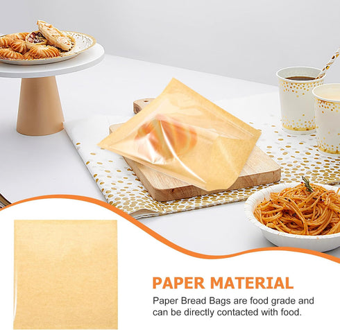 18x19cm, Packaging 100pcs Kraft Paper Bread Bags with Window Oil-resistant Toast Pouches for Homemade Bread
