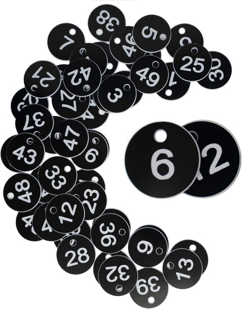 StayMax Plastic ID Tags Without Key Rings, Engraved Number Keys (1-100, Black)