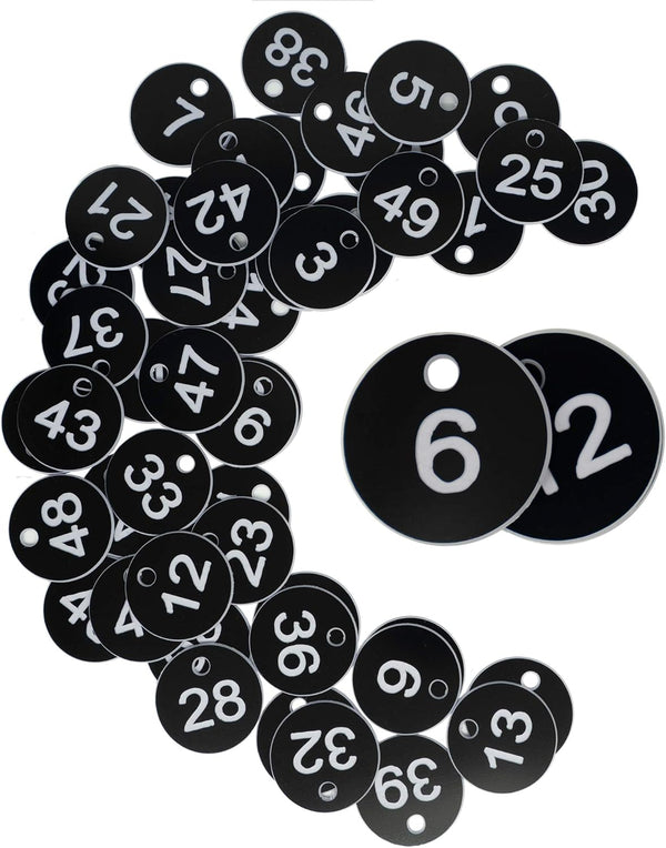 StayMax Plastic ID Number Tags - Engraved Key Tags Without Key Rings (1-50, Black)
