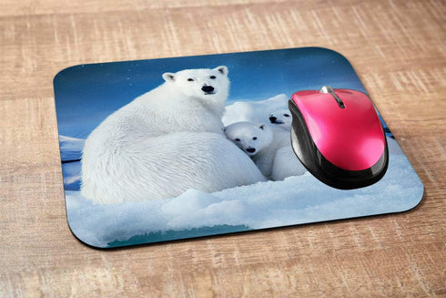 Cute Polar Bear Gaming Mousepad, Polar Bear Family Blue Sky Mouse Pad for Computer Desk, Laptop Office, 9.5 X 7.9 Inch