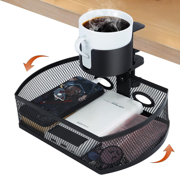 MASTLU Under Desk Organizer with Cup Holder, Swivel Pencil Drawer, Steel Organizers, 360 Spin Hidden Storage Box, Black