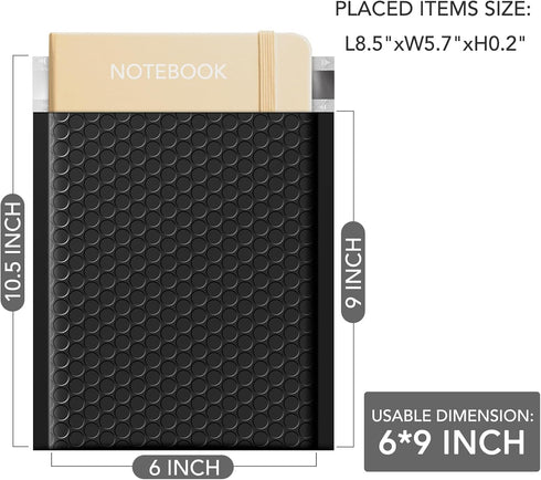 GSSSUSA Bubble Mailers 6x10 Inch, 25 Pack Padded Envelopes for Mailing Jewelry, Small Business, Black
