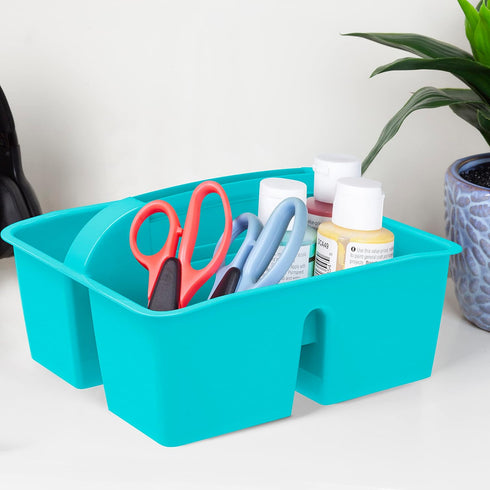 Storex Modern-Series Small Caddy, Multipurpose Classroom Organizer with Handle, Teal, 6-Pack (01061U06C)