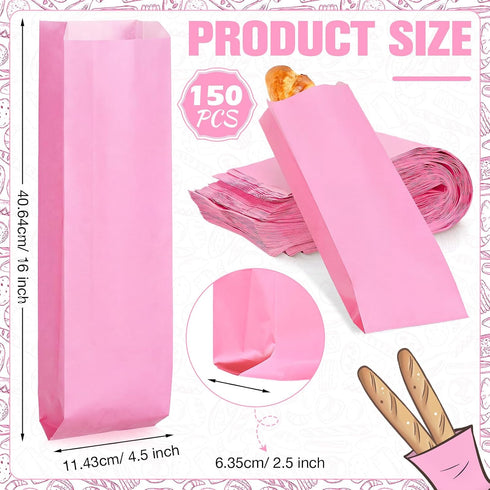 150 Packaging 4.5 2.5 16 Inches(Pink) Yahenda Pieces Paper Bread Bag French Breads Storage Bags Disposable Homemade