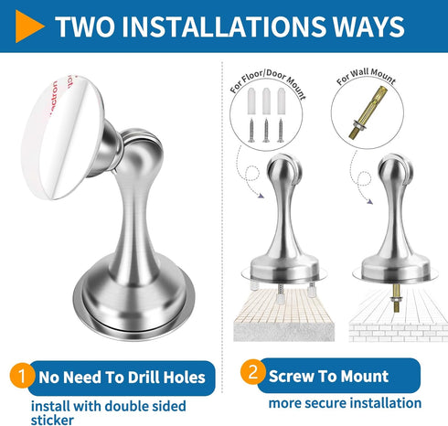 Magnetic Door Stop, Stainless Steel Holder, Brushed Satin Nickel Doorstop with Double-Sided Adhesive Tape