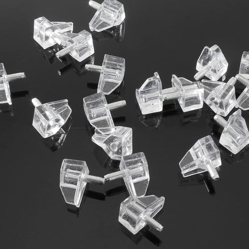 BokWin 20Pcs 3mm (1/8 Clear Shelf Support Pegs in) Plastic Cabinet Clips Holder, Book Shelf Holder Pins for Kitchen