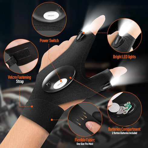 BIIB Gifts for Men, LED Flashlight Gloves Cool Gadgets Birthday Gifts for Men, Mens Gifts for Him Who Have Everything, Fishing Gifts for Men, Him, Husband, Friends, Gifts for Men Unique Tools Gadgets by BIIB